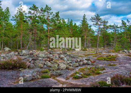 Sammallahdenmäki is a Bronze Age burial site in Finland near Rauma Stock Photo