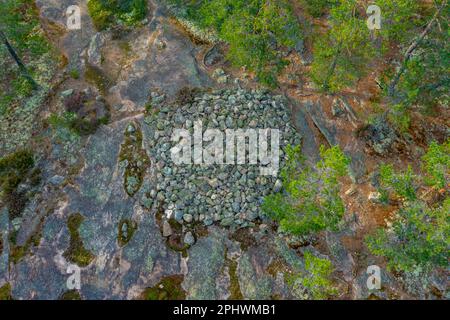 Aerial view of Sammallahdenmäki, a Bronze Age burial site in Finland near Rauma Stock Photo