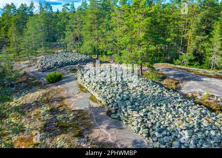 Aerial view of Sammallahdenmäki, a Bronze Age burial site in Finland near Rauma Stock Photo