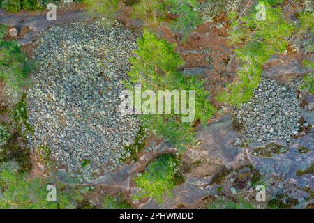 Aerial view of Sammallahdenmäki, a Bronze Age burial site in Finland near Rauma Stock Photo