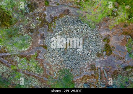 Aerial view of Sammallahdenmäki, a Bronze Age burial site in Finland near Rauma Stock Photo