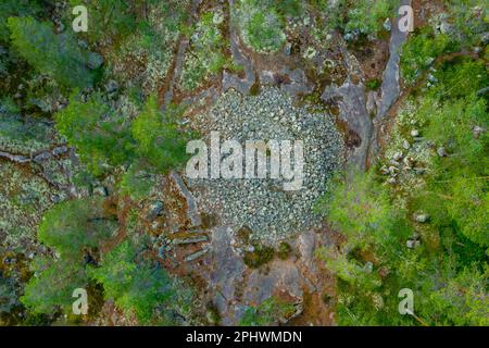 Aerial view of Sammallahdenmäki, a Bronze Age burial site in Finland near Rauma Stock Photo