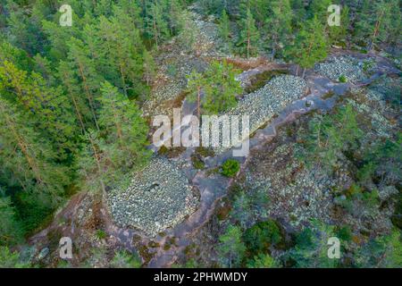 Aerial view of Sammallahdenmäki, a Bronze Age burial site in Finland near Rauma Stock Photo