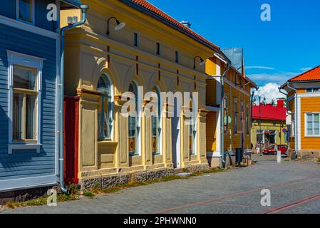 Timber Buildings At Vanha Rauma District Of Rauma In Finland Stock timber-buildings-at-vanha-rauma-district-of-rauma-in-finland-stock