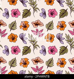 Seamless floral pattern with tropical flowers and leaves vector illustration Stock Vector