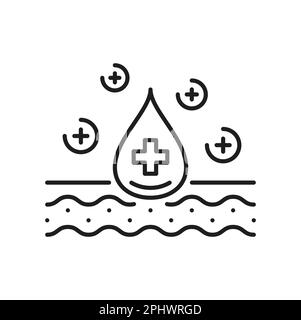 Skincare, face and hands skin beauty icon, moisturizer drops or cream, vector line pictogram. Dermatology medical therapy for skin moisturizing or cos Stock Vector