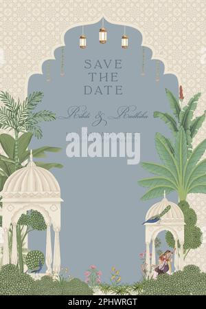 Wedding Invitation Card Design. Mughal arch with floral invitation card ...