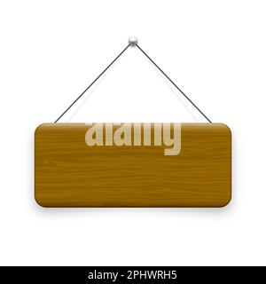 Wooden hanging signboard. Made of wood door sign for cafe, restaurant, bar or retail store. Announcement banner, information signage for business or Stock Vector