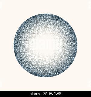 Round shaped dotted object, vintage stipple element. Fading gradient. Stippling, dotwork drawing, shading using dots. Halftone disintegration effect Stock Vector