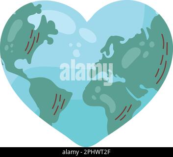 planet map design on heart shape over white Stock Vector