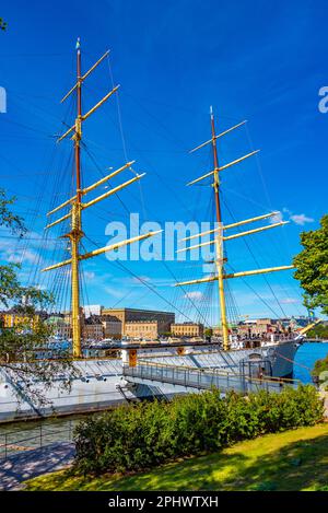 Hostel ship Af Chapman situated in Stockholm, Sweden.. Stock Photo