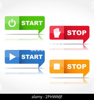 Start and stop buttons. Red, green and black colors. Isolated on white ...
