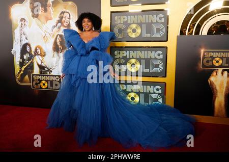 Tayla Parx poses at the premiere of the film "Spinning Gold," Wednesday
