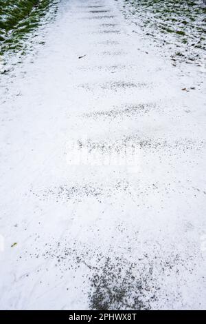 Really icy but well sanded footpath Stock Photo