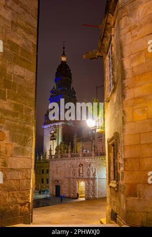 Night view of the Cathedral of Santiago de Compostela in Spain. Stock Photo