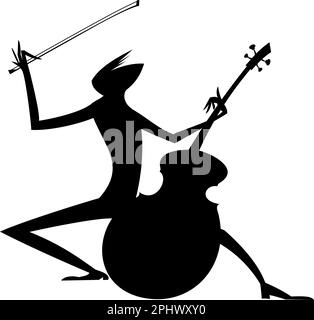 Musician playing cello. Original silhouette.  Musician playing cello with inspiration. Black silhouette on white background Stock Vector
