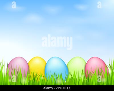 Colored Easter eggs in grass, vector eps10 illustration Stock Vector