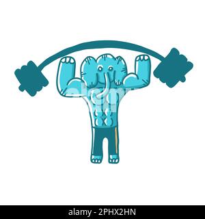 Training elephant with a barbell. Vector illustrations in cartoon flat style isolated on white background. Stock Vector