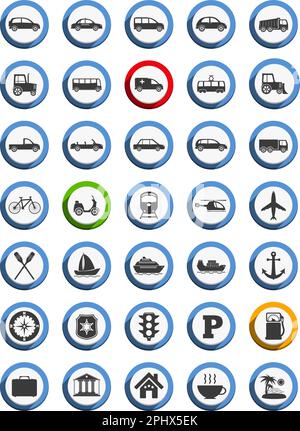 Set of transportation, nautical and travel icons, flat design, vector eps10 illustration Stock Vector