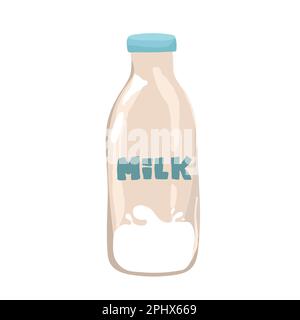 milk in a glass vector illustration. Milk poured into glass on a blue background, Stock Vector