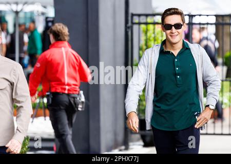 Melbourne Grand Prix Circuit, Melbourne, Victoria, Australia: 30th March 2023:  Australian Formula 1 Grand Prix: Arrival and Inspection Day: Number 63 Mercedes AMG Petronas driver George Russell arrives for the Australian Formula 1 Stock Photo