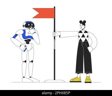 AI bot training line concept vector spot illustration Stock Vector