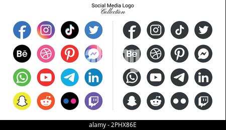 Popular social network logo icons facebook, instagram, youtube, pinterest, tiktok and etc logo icons, social media icon set Stock Vector