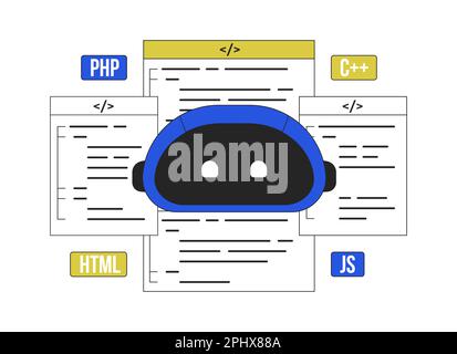 AI-assisted coding line concept vector spot illustration Stock Vector