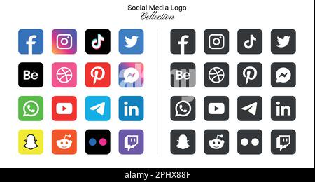 Popular social network logo icons facebook, instagram, youtube, pinterest, tiktok and etc logo icons, social media icon set Stock Vector
