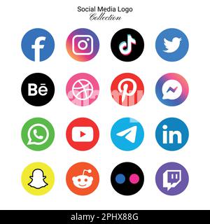 Popular social network logo icons facebook, instagram, youtube, pinterest, tiktok and etc logo icons, social media icon set Stock Vector