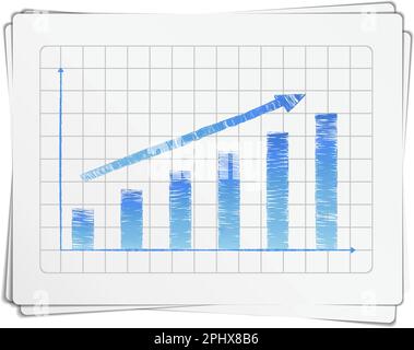 Growing hand drawn bar graph with arrow, vector eps10 illustration Stock Vector