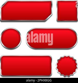 Set of red buttons with metallic frames, vector eps10 illustration Stock Vector