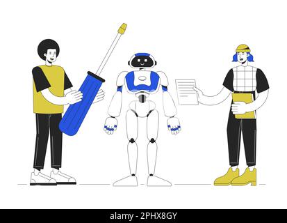 Building humanoid robot line concept vector spot illustration Stock Vector