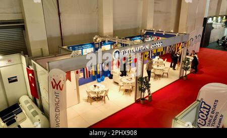 Aerial footage of MAST (Marine Saloon Trade) Boat, Boat Equipment and Marine Accessories Exhibition. High quality photo Stock Photo