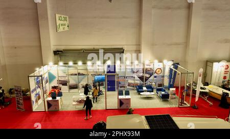 Aerial footage of MAST (Marine Saloon Trade) Boat, Boat Equipment and Marine Accessories Exhibition. High quality photo Stock Photo