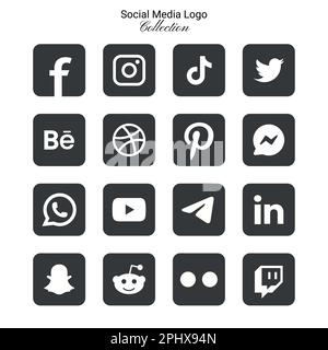 Popular social network logo icons facebook, instagram, youtube, pinterest, tiktok and etc logo icons, social media icon set Stock Vector