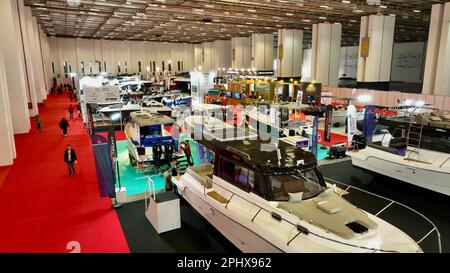 Aerial footage of MAST (Marine Saloon Trade) Boat, Boat Equipment and Marine Accessories Exhibition. High quality photo Stock Photo