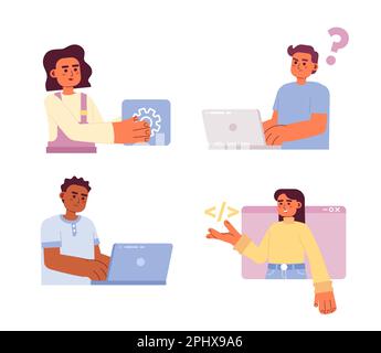 Programmers working in IT industry semi flat color vector characters set Stock Vector