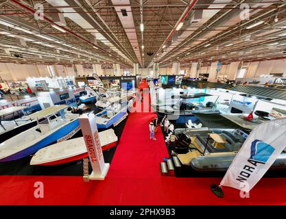 Aerial footage of MAST (Marine Saloon Trade) Boat, Boat Equipment and Marine Accessories Exhibition. High quality photo Stock Photo