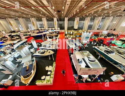 Aerial footage of MAST (Marine Saloon Trade) Boat, Boat Equipment and Marine Accessories Exhibition. High quality photo Stock Photo