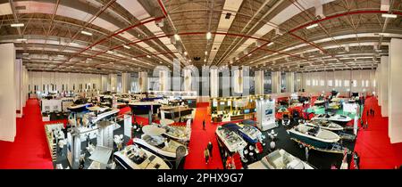 Aerial footage of MAST (Marine Saloon Trade) Boat, Boat Equipment and Marine Accessories Exhibition. High quality photo Stock Photo