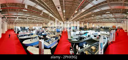 Aerial footage of MAST (Marine Saloon Trade) Boat, Boat Equipment and Marine Accessories Exhibition. High quality photo Stock Photo