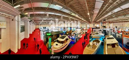 Aerial footage of MAST (Marine Saloon Trade) Boat, Boat Equipment and Marine Accessories Exhibition. High quality photo Stock Photo