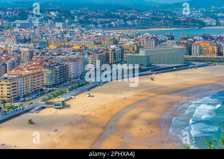 Zurriola beach in Spanish town San Sebastian. Stock Photo