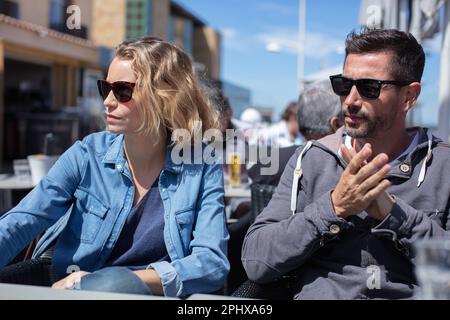 an attractive couple having lunch Stock Photo
