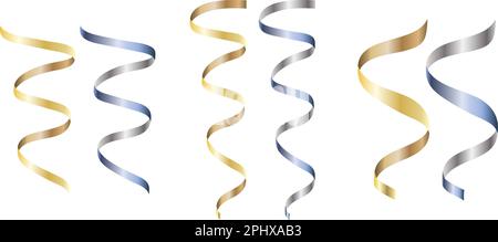 Set of curled ribbons serpentine, decoration elements, isolated on white  Stock Vector