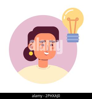 Smiling lady with light bulb semi flat color vector character avatar Stock Vector