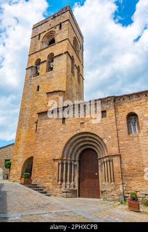 Church of Santa Maria in Spanish village Ainsa. Stock Photo