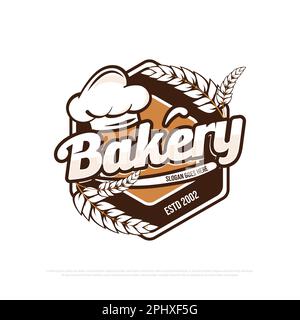 Bakery bread logo design vector with hexagonal badge, best for bread shop, food store logo emblem template Stock Vector