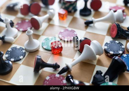 Gamepad, laying cards with the chips on the table. Stock Photo